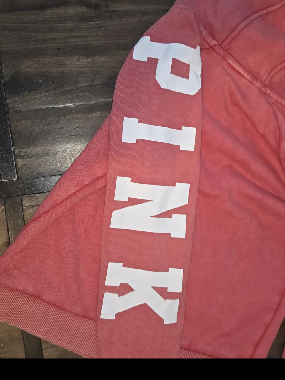 PINK Zip-Up Hoodie in Coral Pink with White Logo - Picture 7 of 8